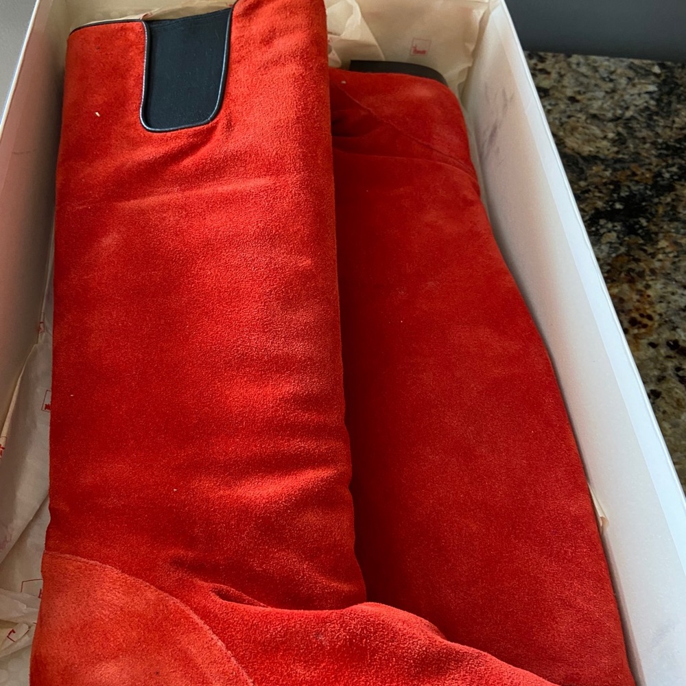 Slouchy red suede boots